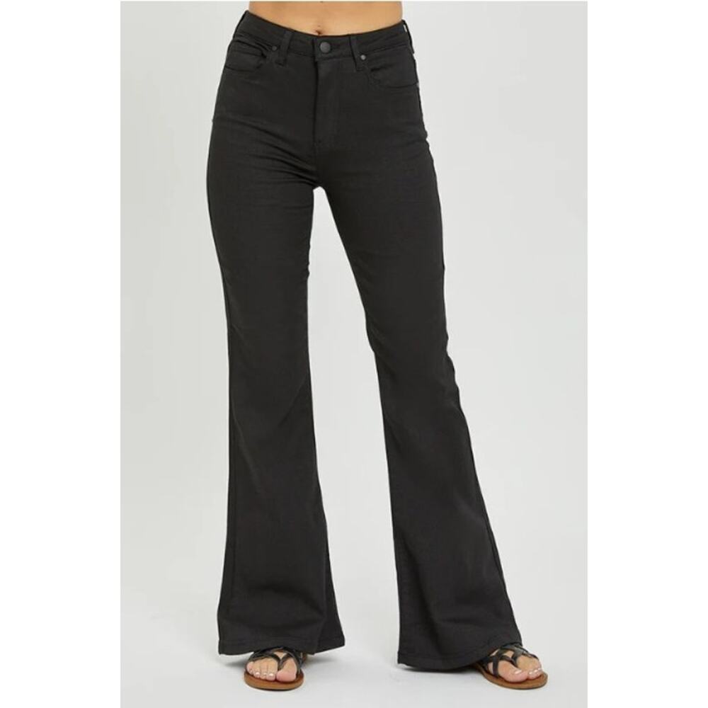 Risen High Waist Black Flare Jeans Size 1/25 Modern Retro Style Denim